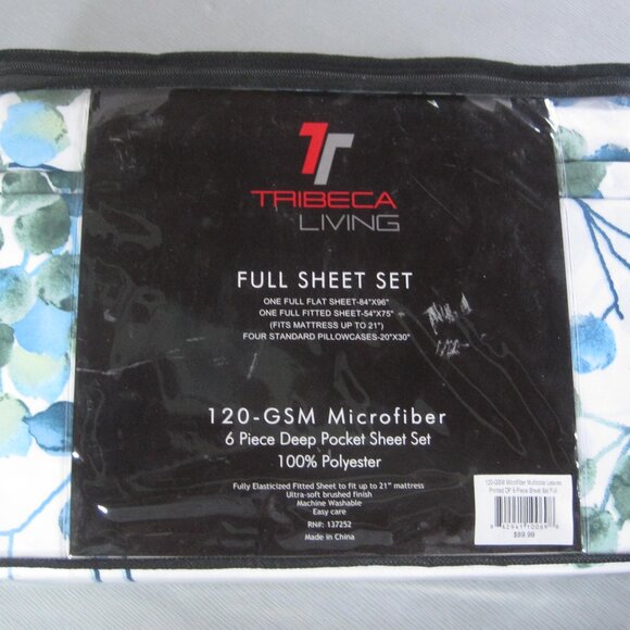 Tribeca Living Microfiber deep pocket 6 piece Sheet Set Full Multicolor Leaves - Picture 3 of 3